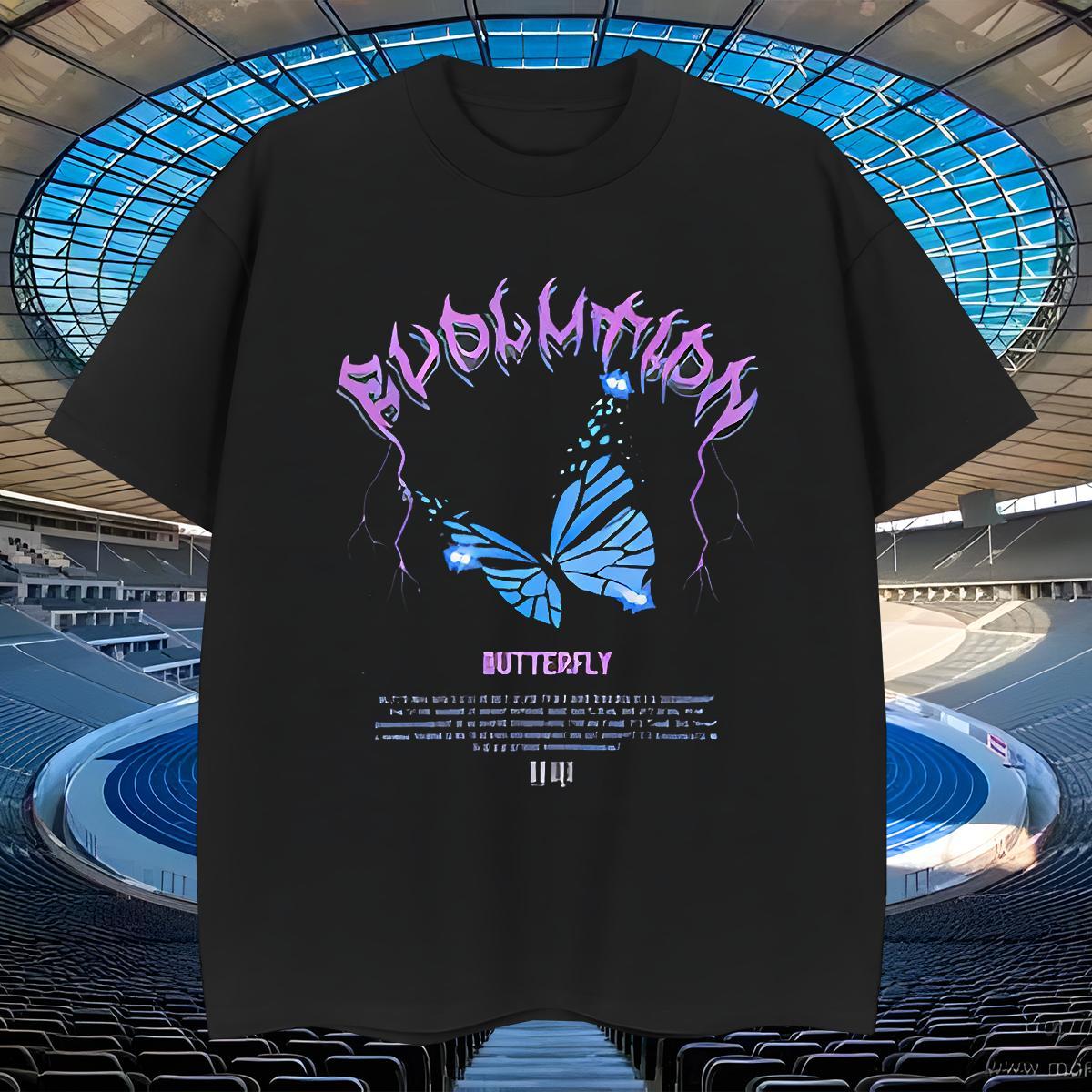 Brand Mens Tshirts 230g Pure Cotton Hip Hop Butterfly DIY Printed Short Sleeve O-Neck Designer Fashion T shirt Tees