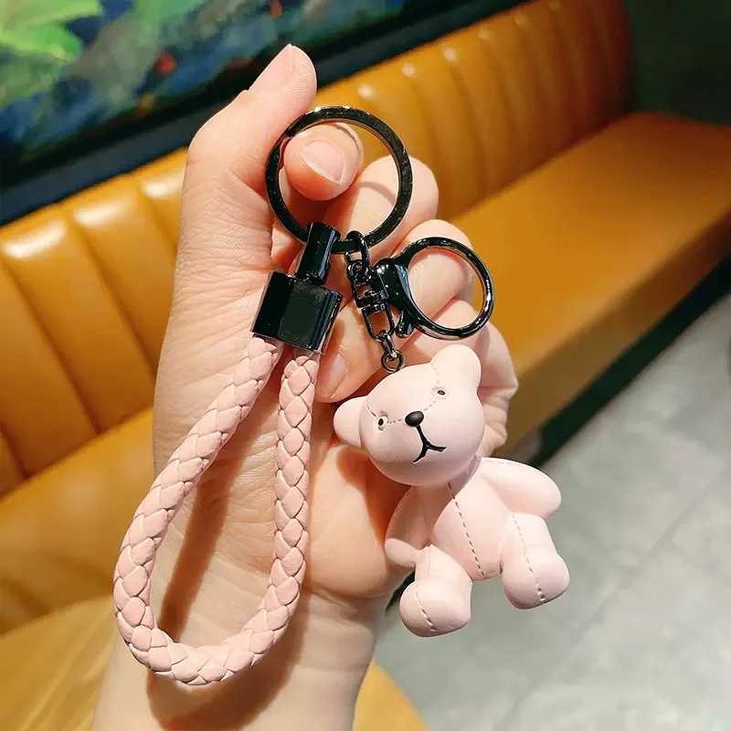 Cartoon doll bear keychain Brown Bear Couples Gift Key Chain Animal Doll Key Ring Weave Car Decoration PendantL240729