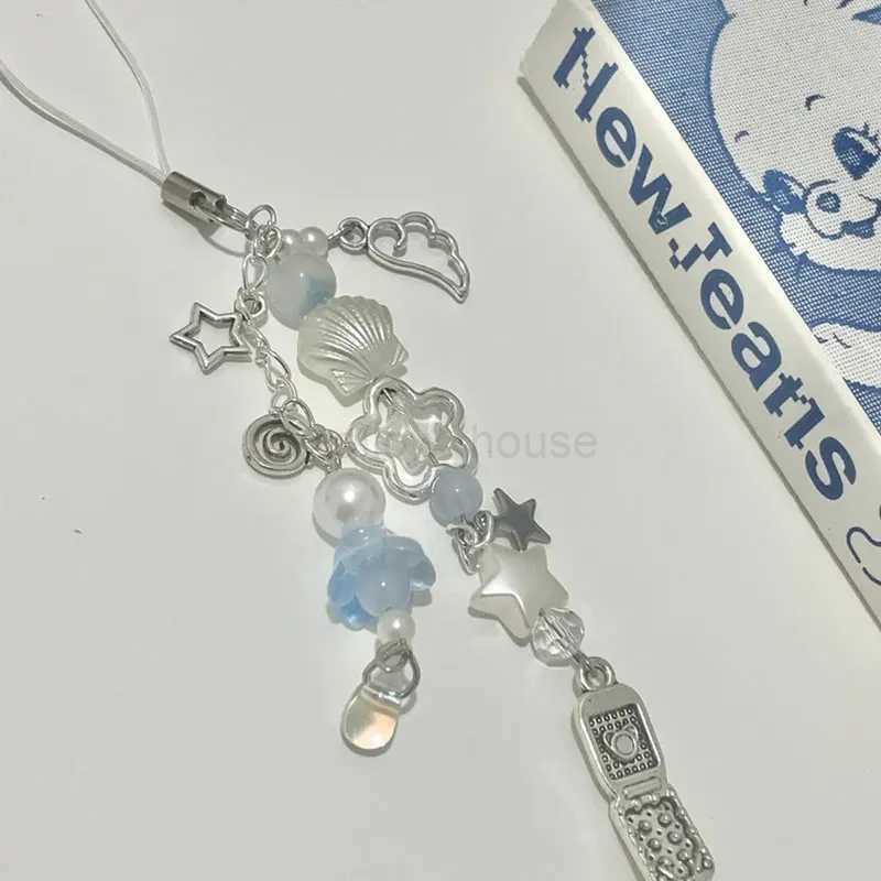 Shell beaded mobile phone charm lily of the valley handmade y2k keychainL240729