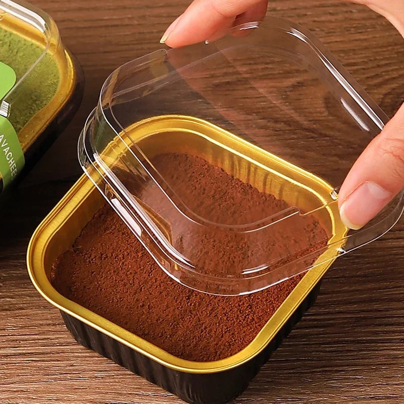 100pcs Black Gold Cake Cups Reusable Aluminum Foil Cake Box With Lids Mousse Dessert Packaging Boxes Baking Molds Party Favors 240729
