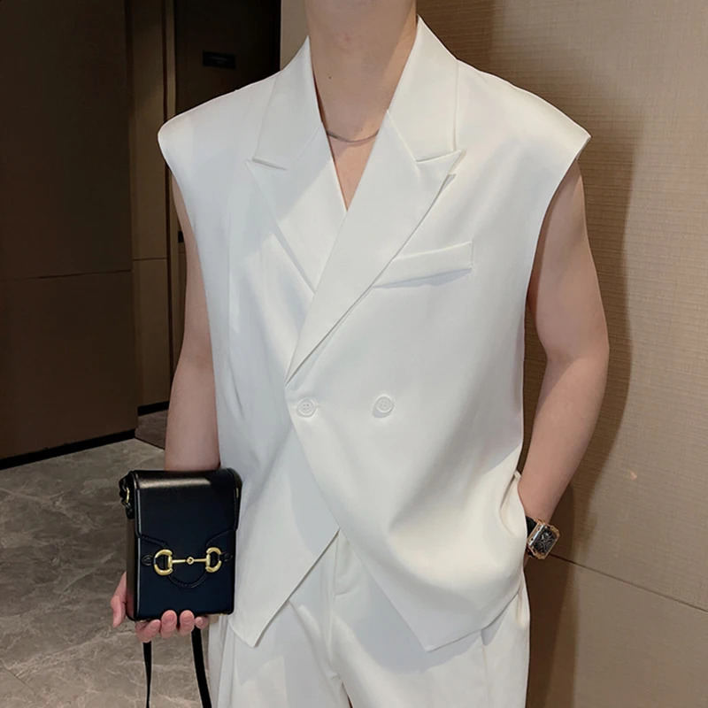 IEFB Summer Niche Suit Vest Mens Fashion Sleeveless Blazers Tank Tops Korean Style Loose Casual Tops Solid Color 9C617 240729