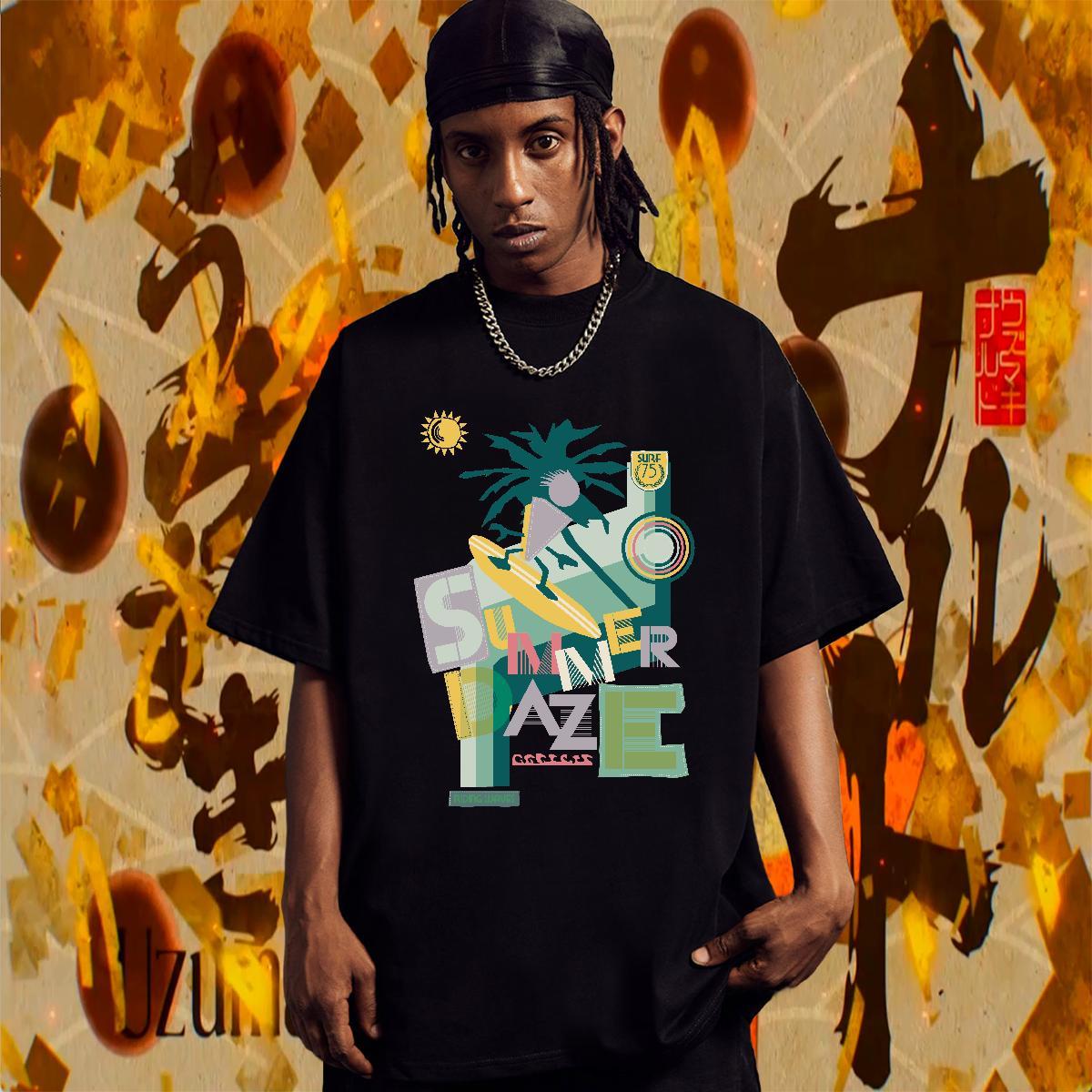 Cool Men Clothes T-Shirt 230g 100% Cotton Hip Hop beach Oversized 4XL Short Sleeve O-Neck Classic T shirt Tshirts