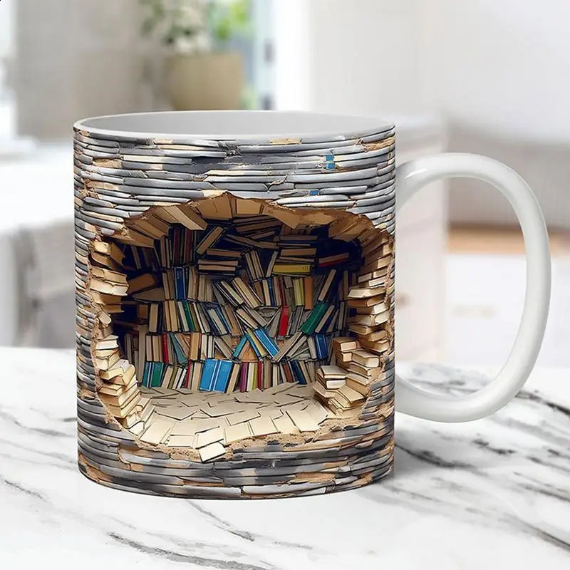 3D Bookshelf Hole In Wall Mug, Personalized Custom Photo 11oz Ceramic Coffee Tea Cup for Birthday Christmas 2024 dh3628137
