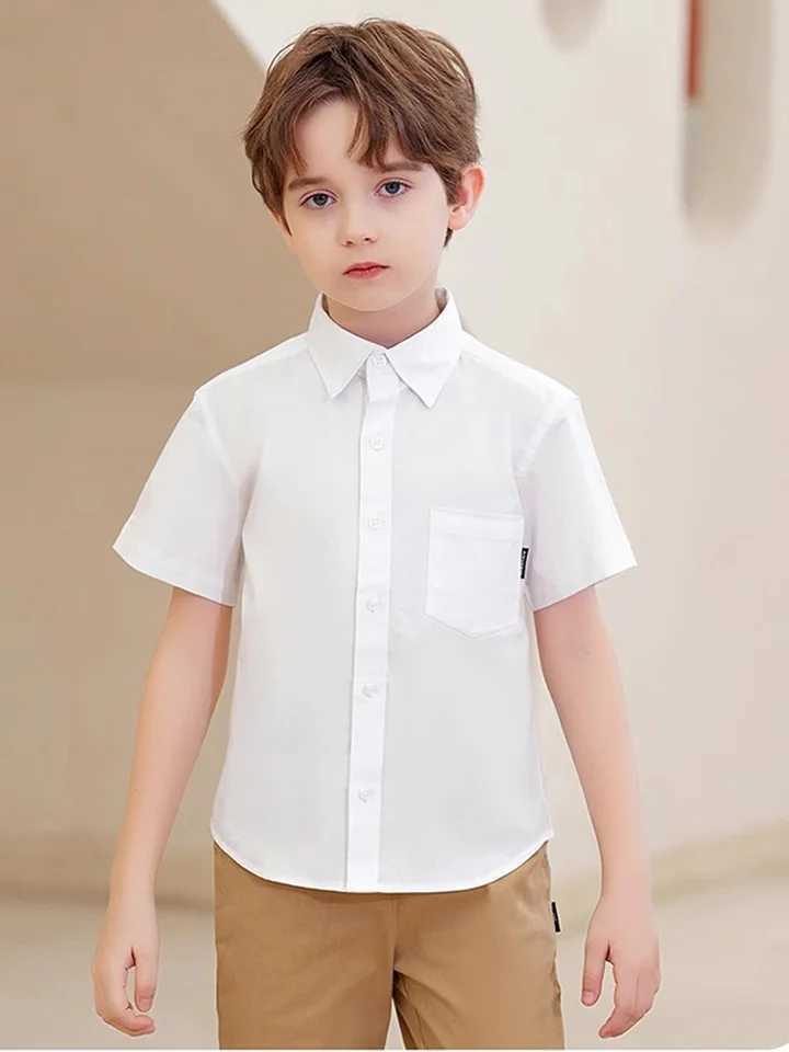 Solid Basic Collar Short Sleeve Shirt Solid Short Sleeve Top School Performance Uniform Solid Color Boys VersatileW240729