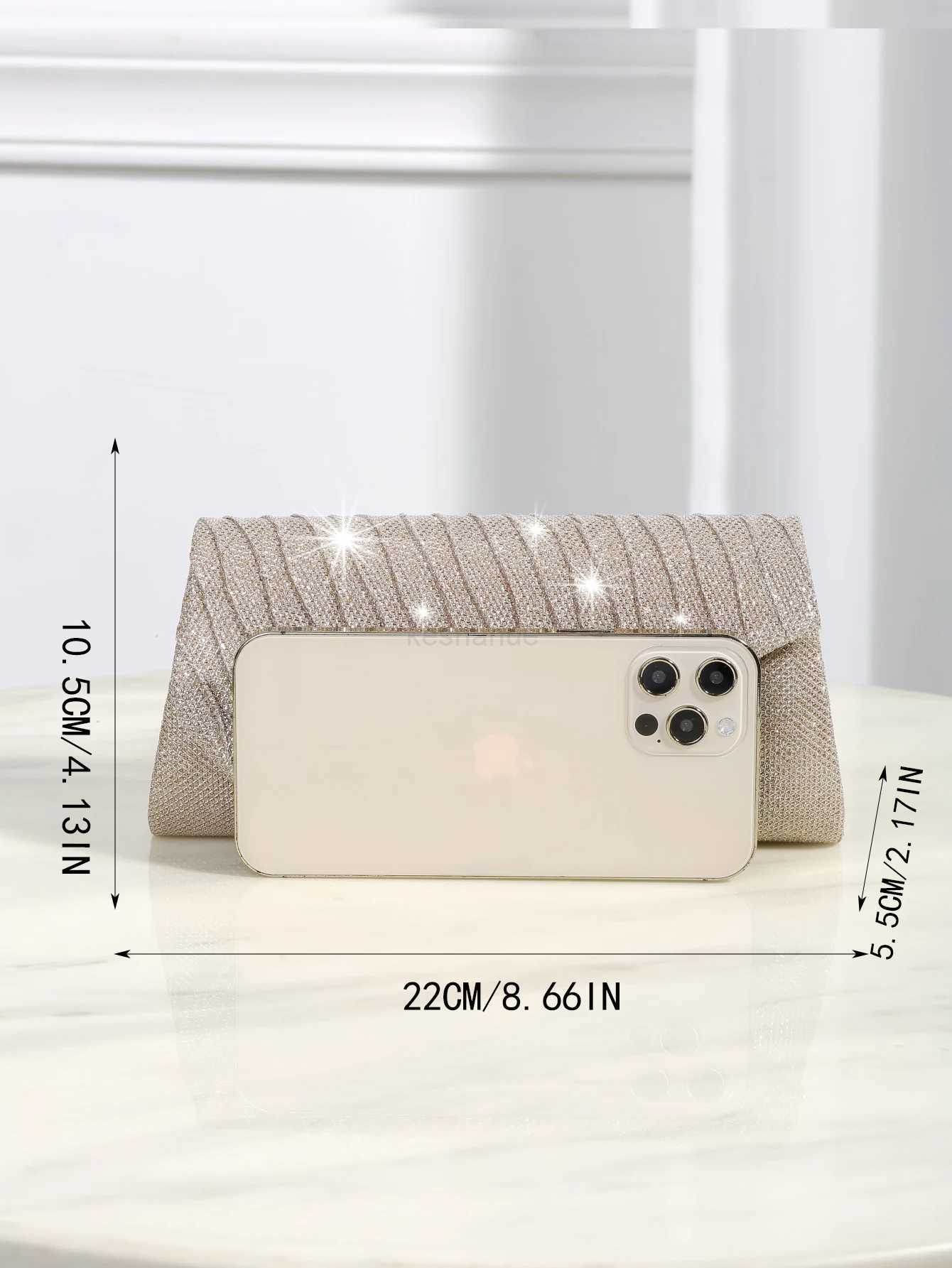 Glitter Envelope Handbag Womens Evening Bag Ladies Day Clutch Daily Clutch Wedding Party Bling Metal Chain Crossbody BagXJ240729