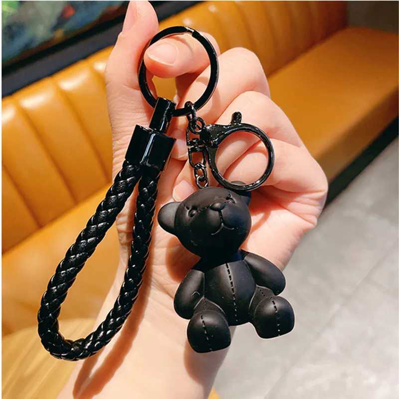 Cartoon doll bear keychain Brown Bear Couples Gift Key Chain Animal Doll Key Ring Weave Car Decoration PendantL240729