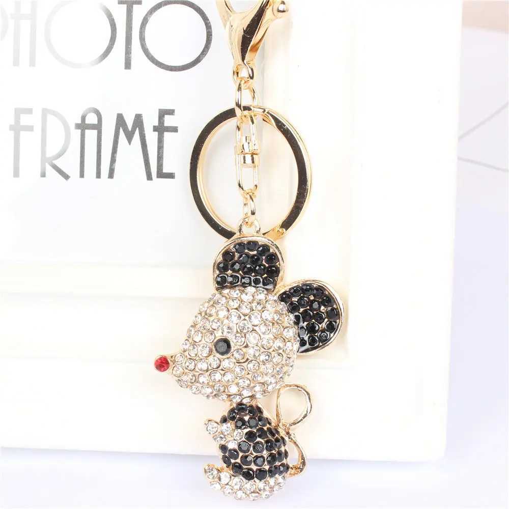 New Black Pink Rat Mouse Key Chain Keyring Rhinestone Crystal Pendant Charm for Handbag Purse Bag Carkey GiftL240729
