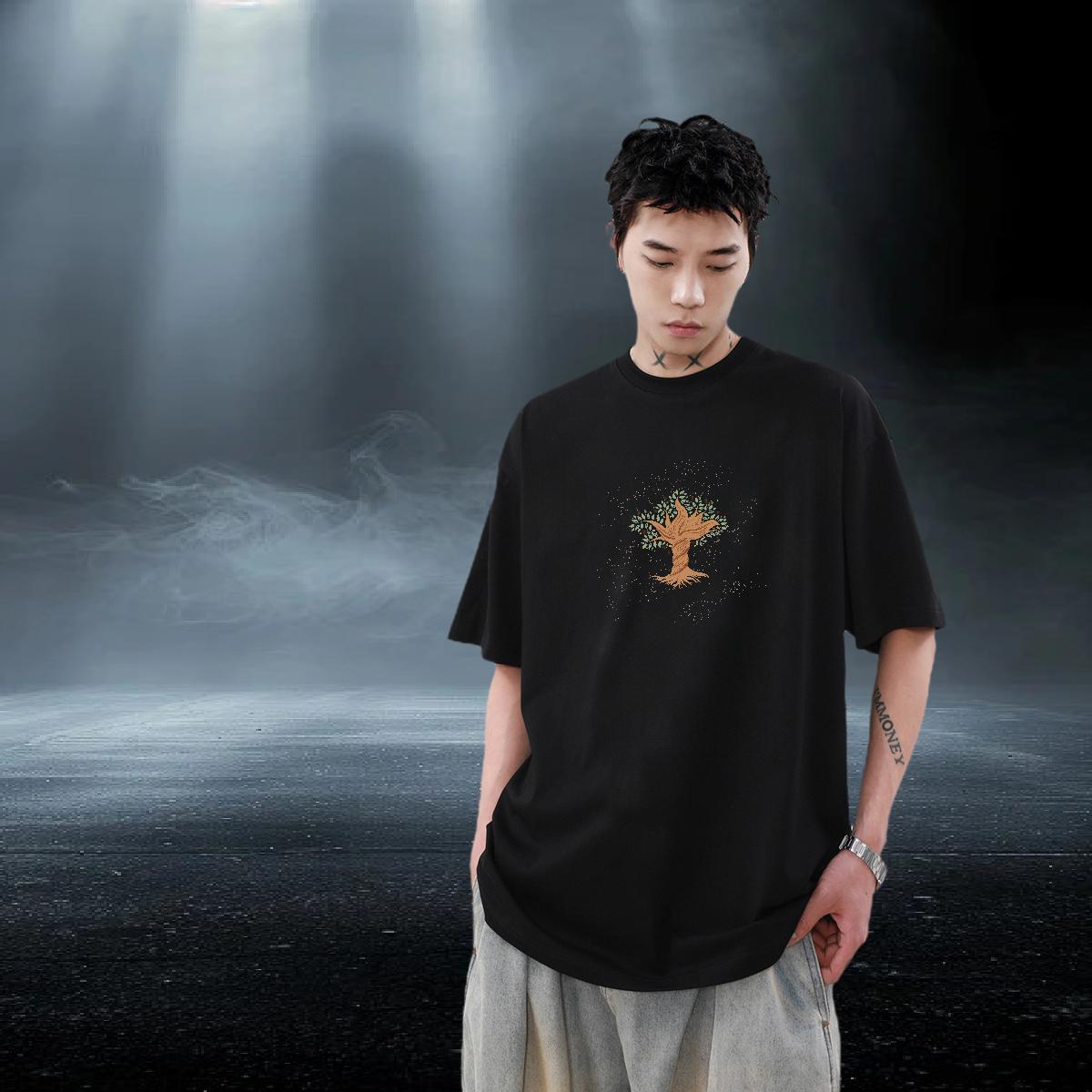 Free Shipping Tshirt for Man Woman 100% Cotton 230g Daily Wear tree Graphic Breathable Short Sleeve 2024 T-Shirts Top Tees