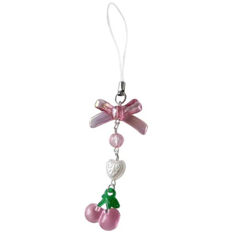 Pink Cherry Cellphone Strap Strawberry Cherry Pendant Keychain for Backpack Charm Dainty Cherry Phone Strap KeyringL240729