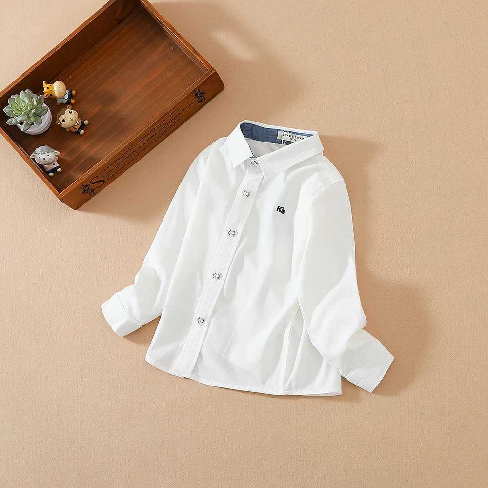 Childrens long sleeved white T-shirt with spring and autumn rotating door collar childrens school uniform cotton clothingW240729