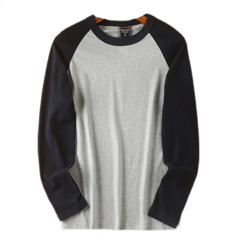 Summer American Retro Raglan Longsleeved Oneck Montage Tshirt Mens Fashion Simple 100%Cotton Washed Casual Sport Tops 240807