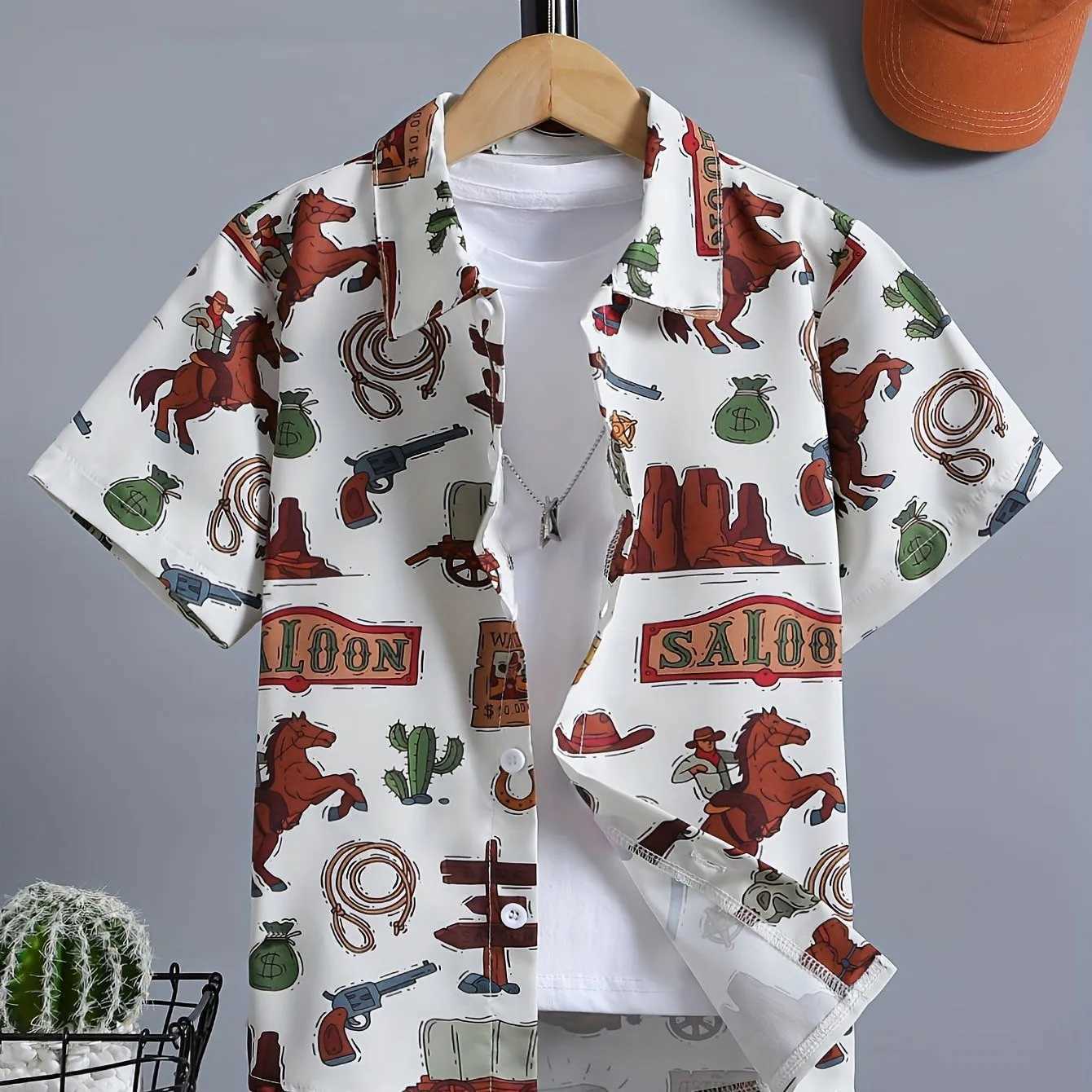 Boys shirts childrens clothing casual T-shirts boys short sleeved buttons babies summer clothing childrens T-shirts girlsW240729