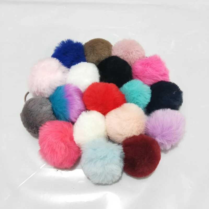 4CM 8CM Fluffy Rabbit Fur Ball Key Chain Cute Candy colors Pompom Artificial Rabbit Fur Keychain Women Car Bag Key RingL240729