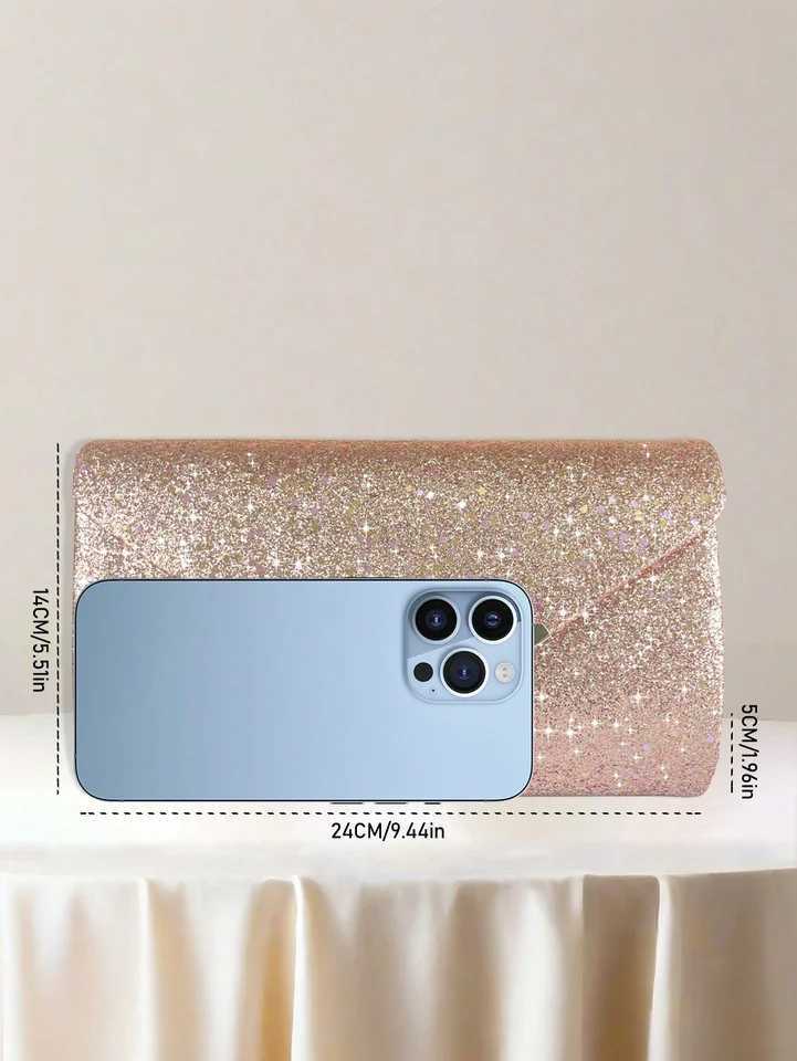 Elegant Glitter Envelop Flap Dinner Bag Womens Hand Magnetic Closed Dinner Party Bag Detachable Chain Strap Evening BagXJ240729