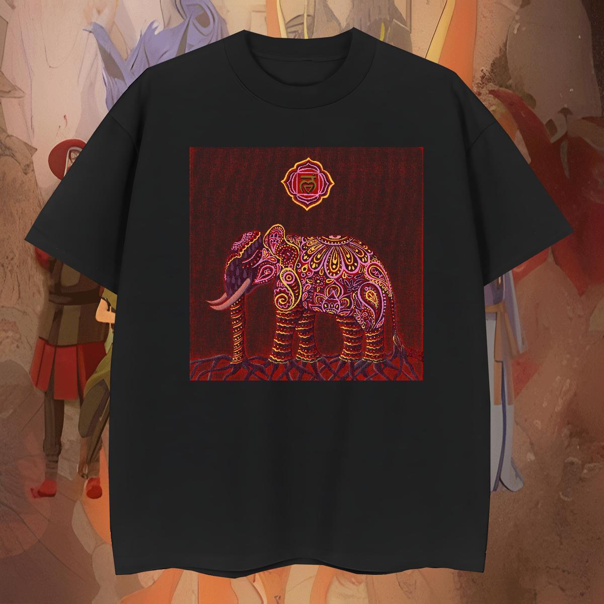 Loose Couples T Shirts 230g Pure Cotton Spring Summer elephant Customized Print Breathable Crew Neck New Mens T Shirts Clothes