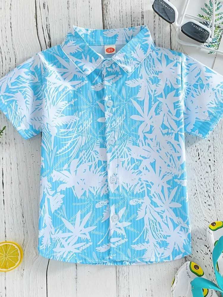 Childrens Summer Top Fashionable Flower and Leaf Leisure Breathable Childrens Summer Vacation ShirtW240729