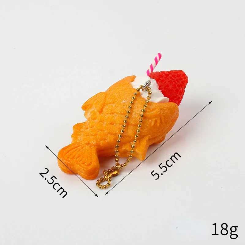 Small Fish Dried Cake Keychain Simulation Cartoon Fruit Cream Ice Cream Food Toy Model Taiyaki Car Phone Bag Pendant Gift WomenL240729
