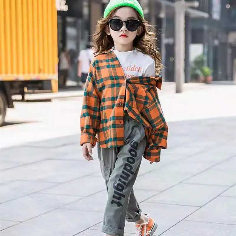 Girls Plain Shirt 2024 Spring Girls Clothing Youth School Girls Shirt Childrens Plain Shirt 4-14T Childrens ClothingW240729