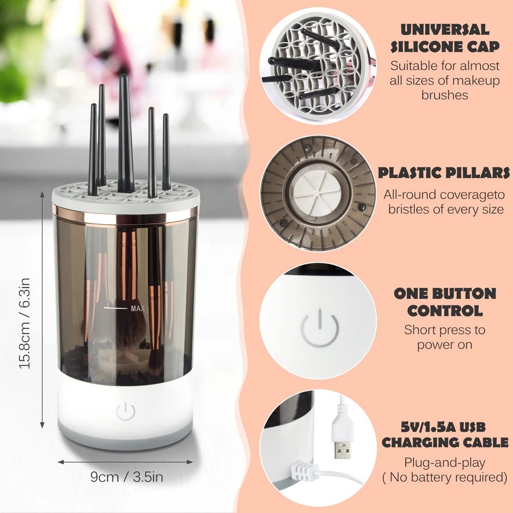 Makeup Brush Cleaner Machine Electric Makeup Brush Cleaner Automatic Makeup Brush Cleaner with Brush Cleaning Mat 240719