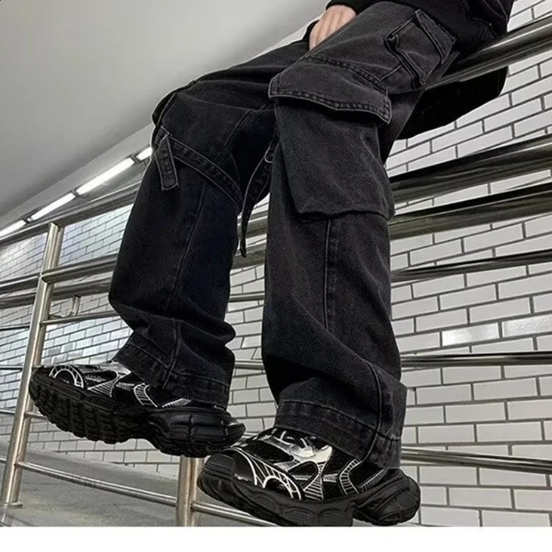 Mens Y2k Jeans Spring American Retro Bagged Jeans Wash Wide Leg Straight Jeans Street Clothing Denim Mens Trousers 240829