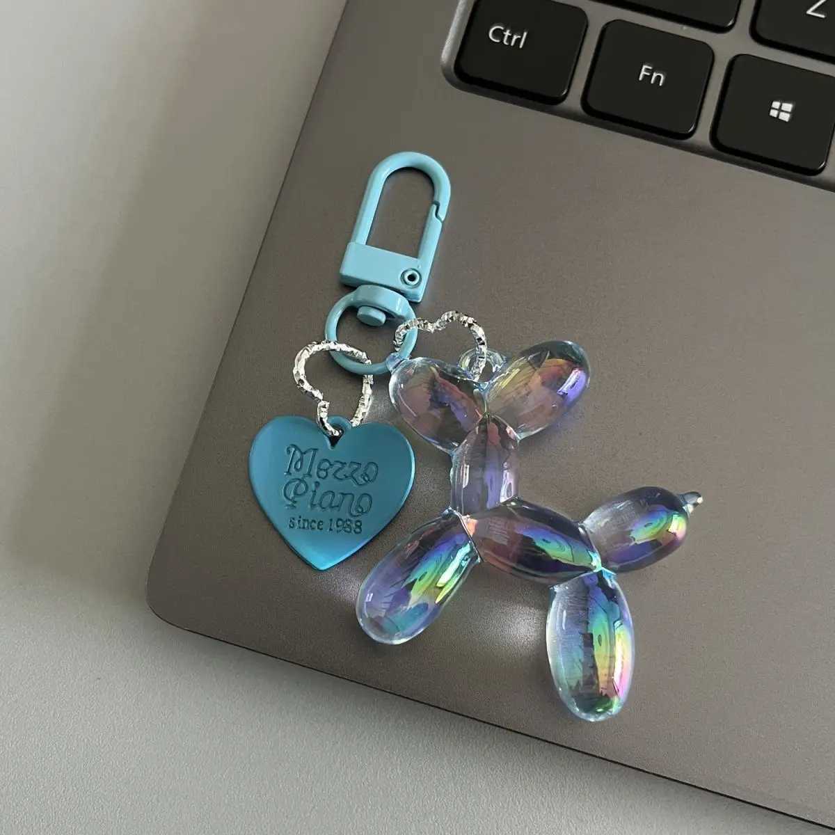 Bling Kawaii Cartoon Balloon Dog Keychain Key Ring for Women Men New Colorful Cute Bag Car Pendant Decoration Holder AccessoriesL240729
