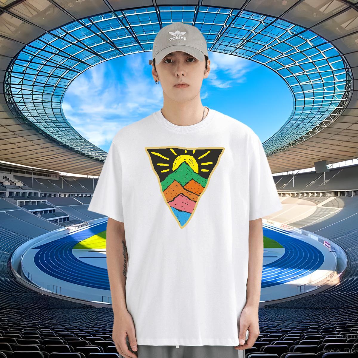 Classic Mens Tshirts 230g Pure Cotton High Street Hip Hop mountains Custom Cartoon Crew Neck Wholesale Mens T Shirts Tops Tees
