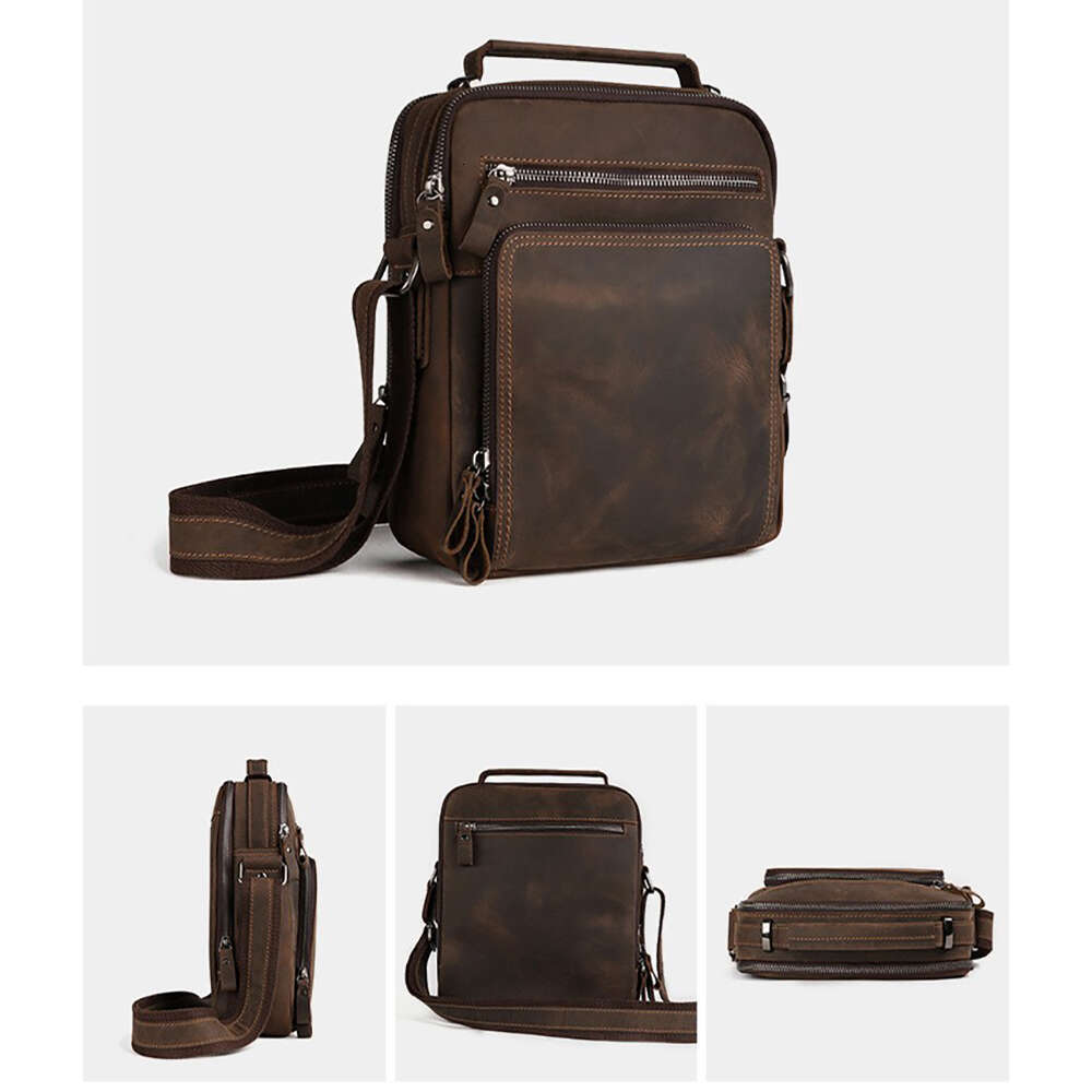 Genuine Messenger Bag Men Casual Man Purse Crossbody Bags for Work Business Vintage Crazy Horse Leather Shoulder bag
