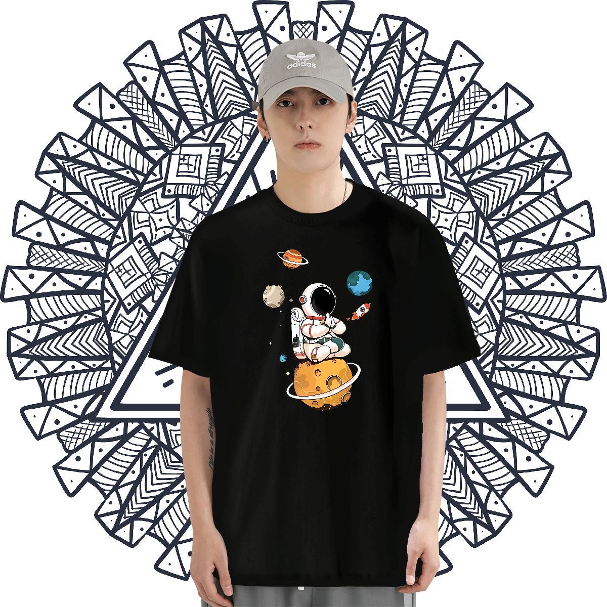 TOP Quality Men Tshirts 100% Cotton 230g Street spaceman Custom Print Plus Size O-Neck Short Sleeve Fashion Design Man T Shirts Polos