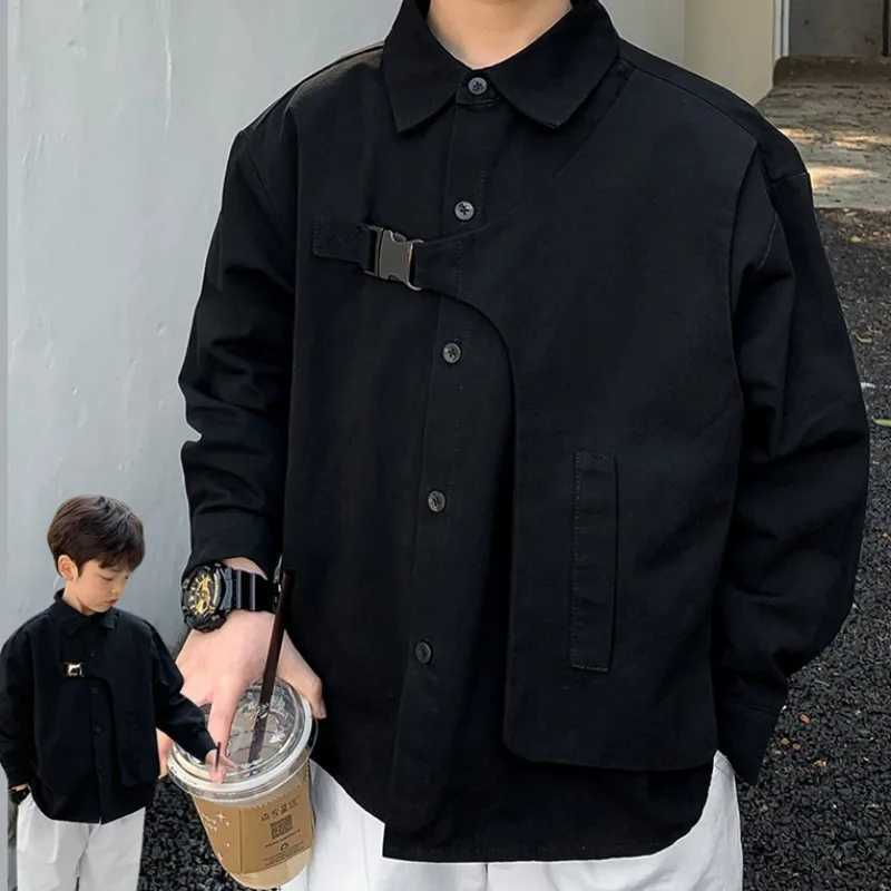 Boys baby shirt jacket 2023 black spring autumn shirt cotton gift plus size childrens clothingW240729