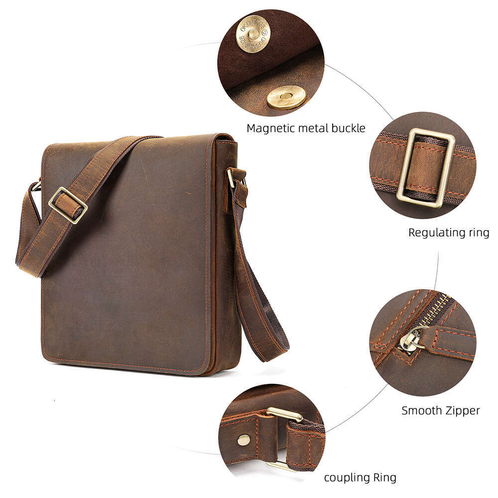 WESTAL Men's Genuine Crossbody Casual Crazy Horse Leather Large Capacity Shoulder Bag