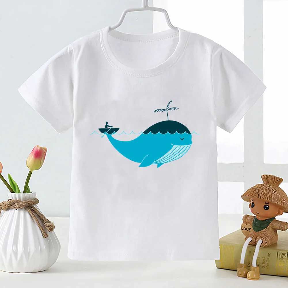 T-shirts Print Cartoon Baby Clothes Whale Pattern T-shirt Boys Girls White T Shirt Toddler Summer Fashion Tops Kids TshirtYKP150L24729