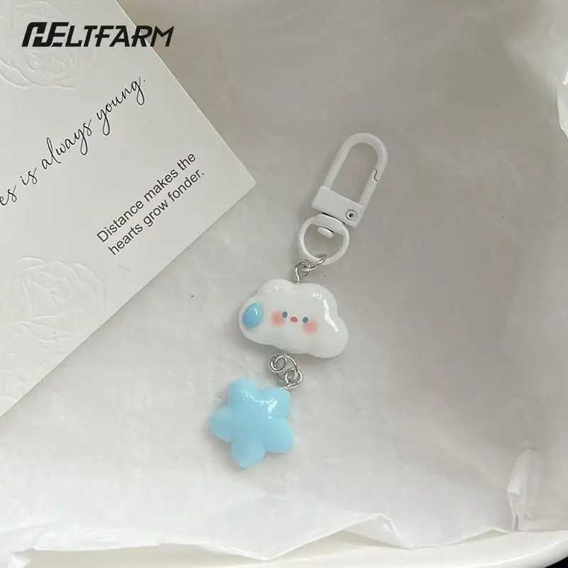 1PC Cute Cloud Blue Star Keychain for Car Keys Accessories Original Design Kawaii Keyring Women Handbag Bag Pendant Key ChainsL240729