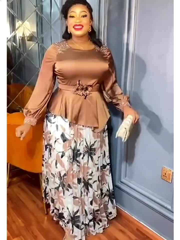 African Clothes for Women 2 PCS Sets Tops And Skirts Suits Dashiki Ankara Turkey Outfit Robe Plus Size Wedding Party Dresses 240722