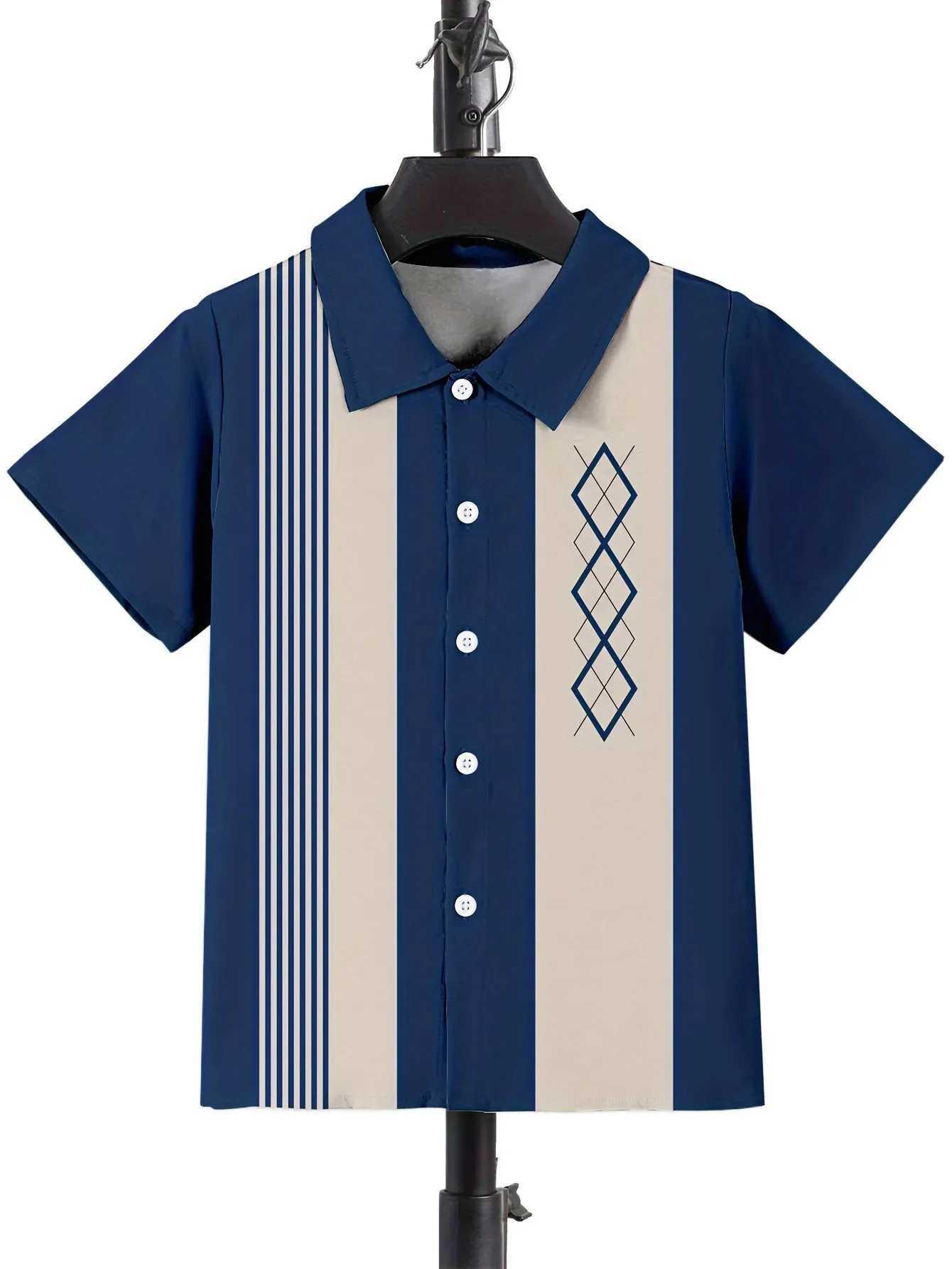 Beach Camping Bus Printed Boys Novel Casual Short Sleeve Collar Shirt Childrens Top Comfortable Casual ClothingW240729