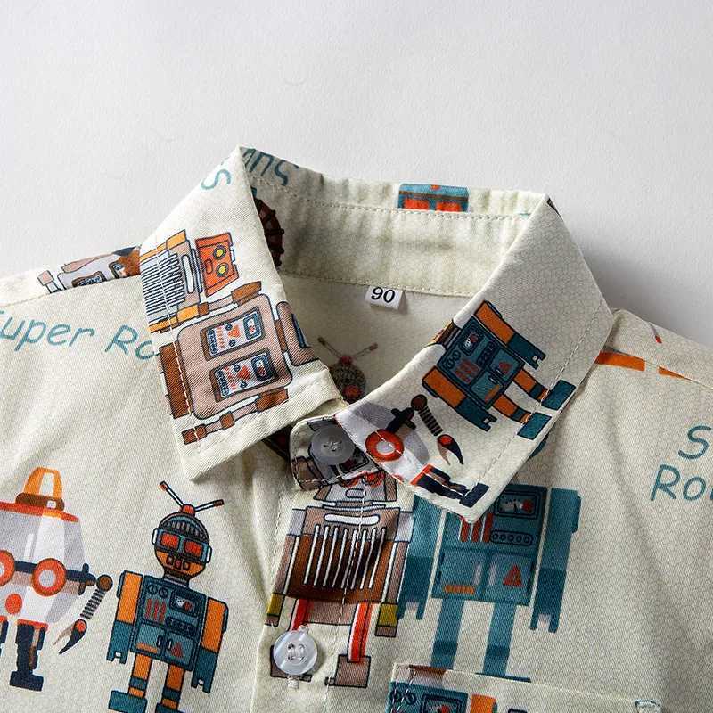 Summer childrens shirts boys fashionable short sleeved collar clothing childrens cotton comfortable cartoon printed shirts childrens clothingW240729