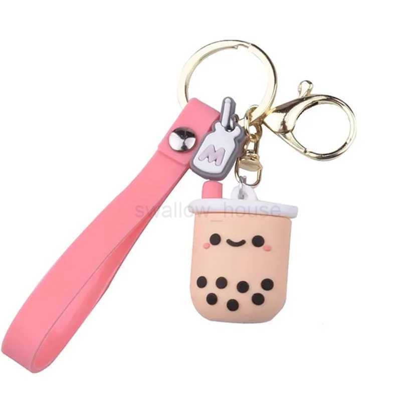 Silicone Bubble Tea Keychain Boba Milk Tea Key Ring Car Keychain Cute Boba Milk Tea Jewelry GiftL240729
