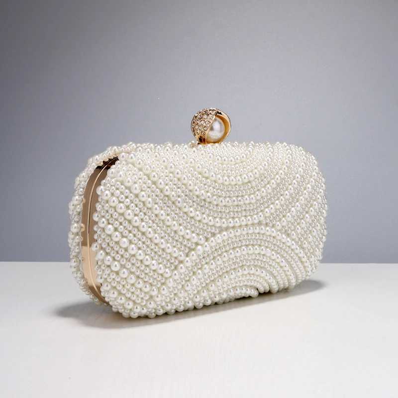 Beading Women Evening Bags Vintage Small Chain Shoulder Handbags Pearl Diamonds Metal Ladies Clutch HandbagsXJ240729