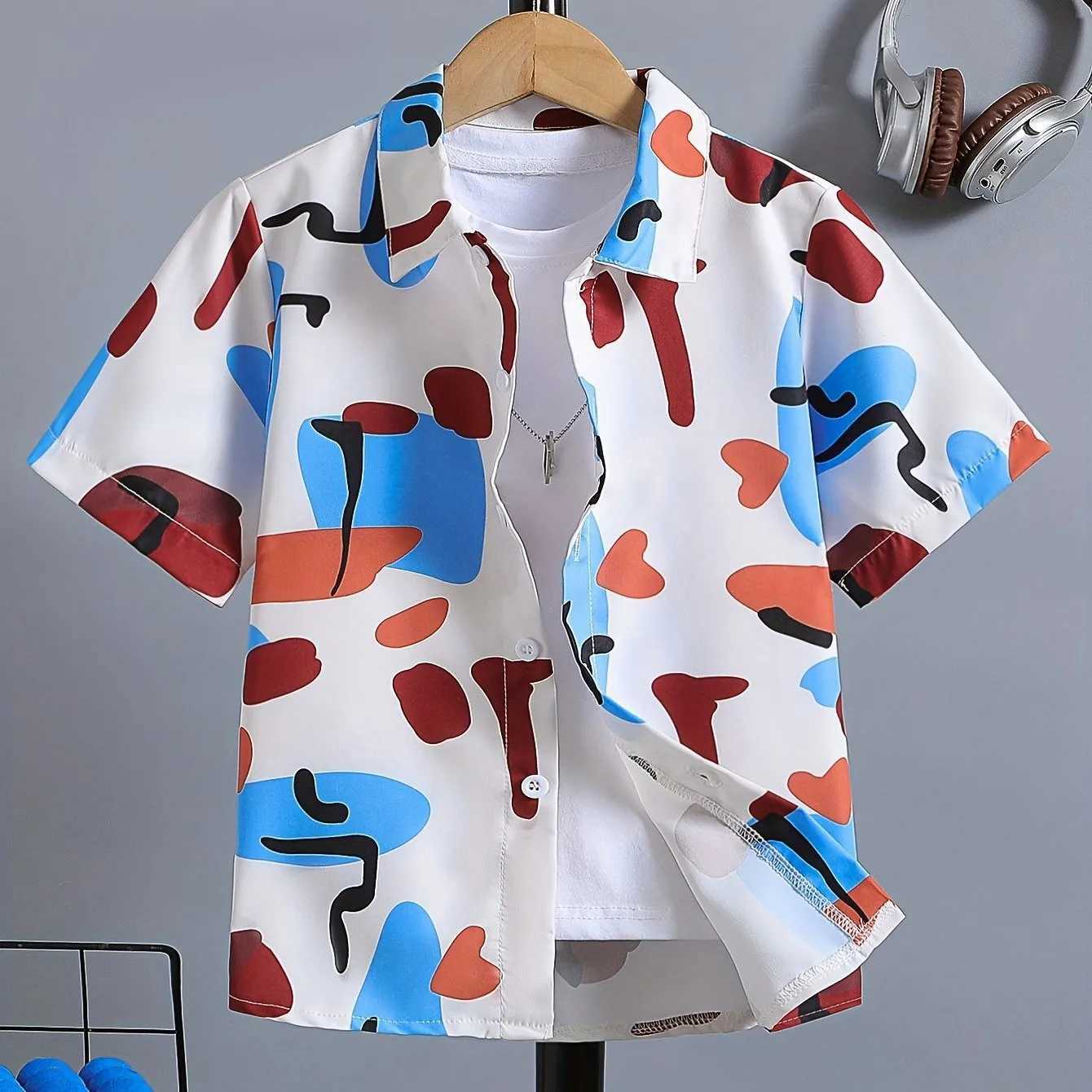 Boys shirts childrens clothing casual T-shirts boys short sleeved buttons babies summer clothing childrens T-shirts girlsW240729