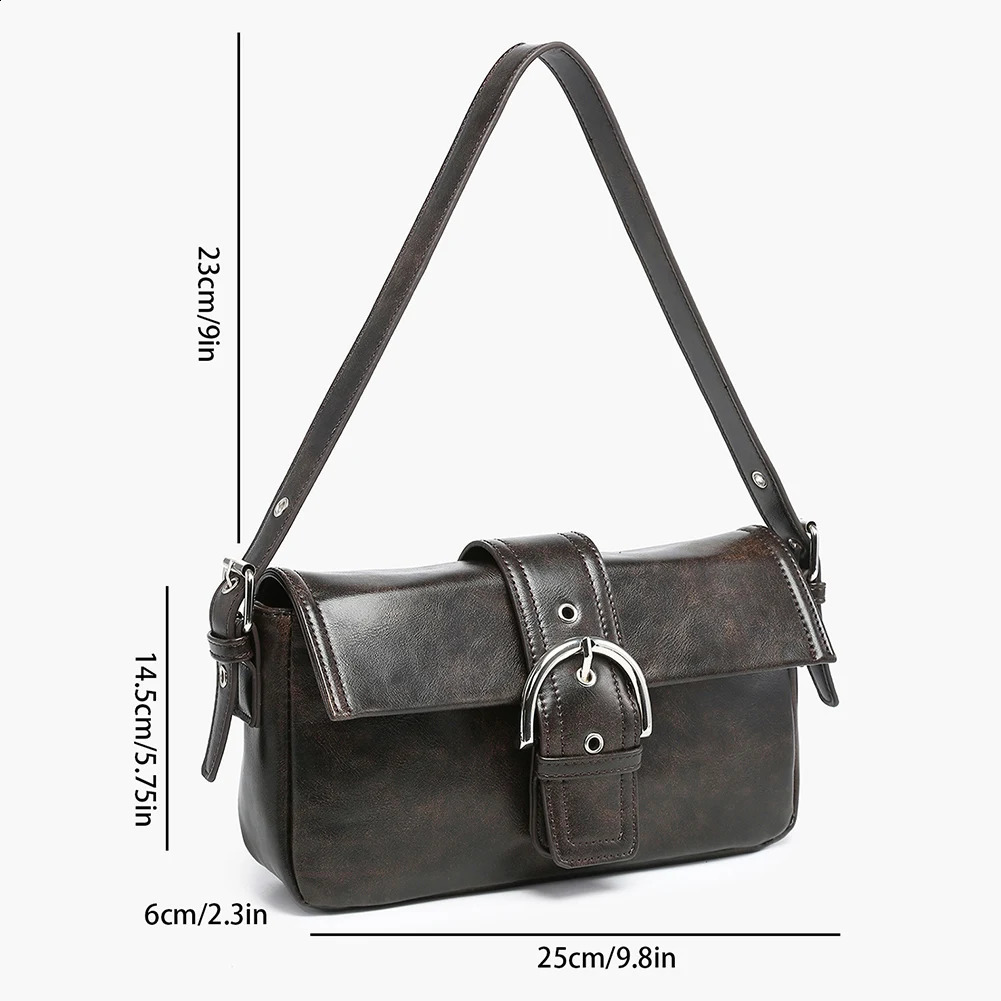 Underarm Bag for Women Y2k Hobo Leather Adjustable Strap Vintage Handbag with Buckle Satchel Purse Commuting Travel 240729