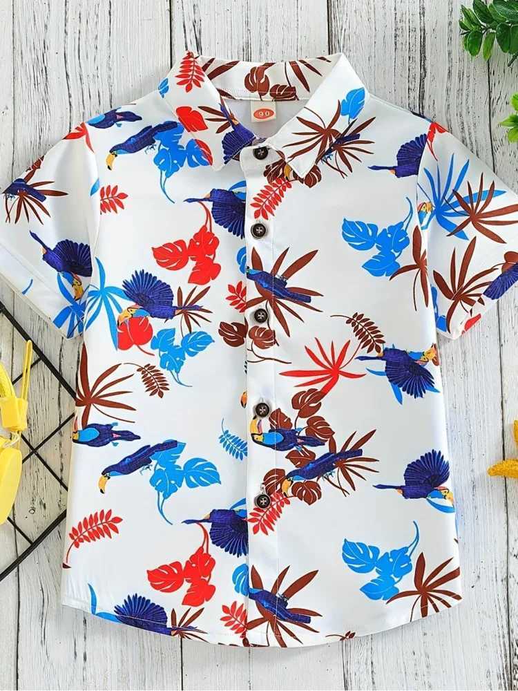 Childrens Summer Top Fashionable Flower and Leaf Leisure Breathable Childrens Summer Vacation ShirtW240729