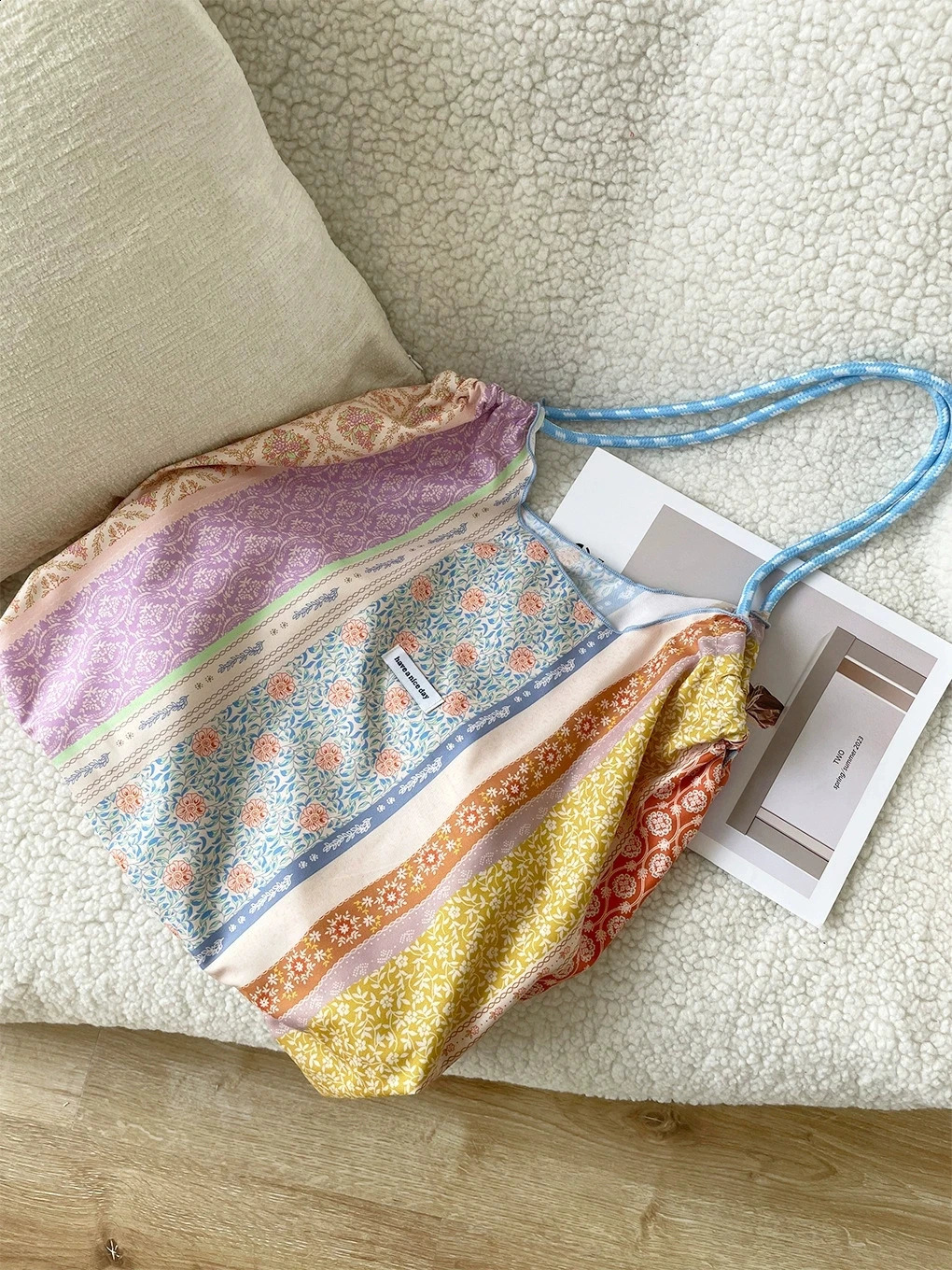 French niche canvas bag for women Summer product floral single shoulder crossbody Minimalist tote 240729