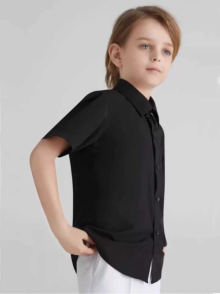 Solid Basic Collar Short Sleeve Shirt Solid Short Sleeve Top School Performance Uniform Solid Color Boys VersatileW240729