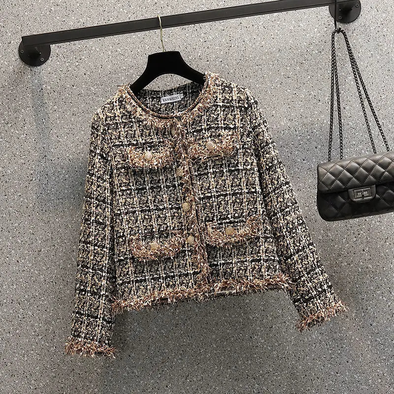 Korean Autumn Plaid Splice Knitted Jacket Coat Long Sleeve Pleated Dress Two Piece Elegant Womens Skirt Set 240729