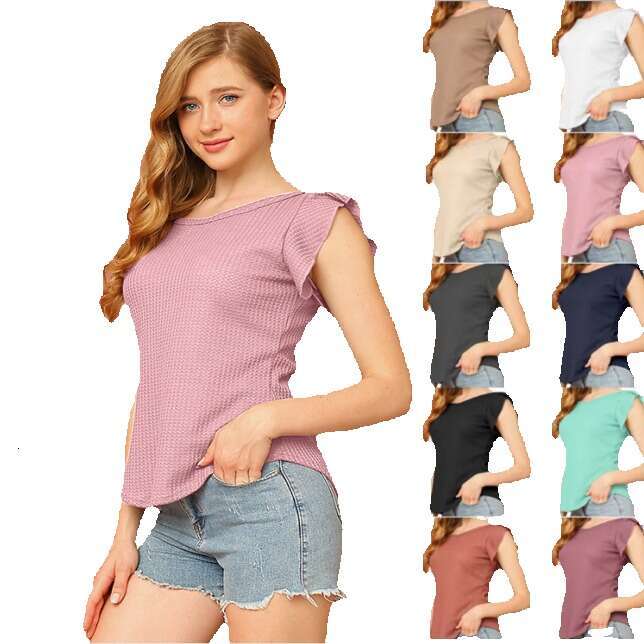 Gothic Best Saller Retro Fashion Summer Printing Short Sleeve Hollow Out Slim Top Female Sports Fitness Bottoming Womens Lace Stripe Street Activity C