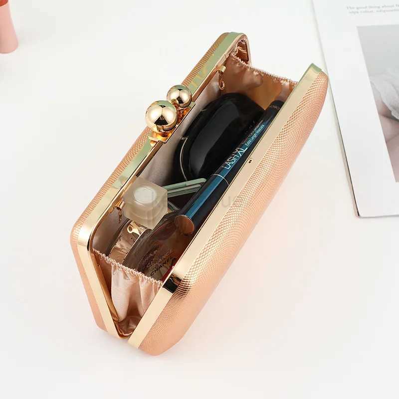 Champagne Leather Evening Party Clutch Bags Womens 2023 Fashion Simple Spherical Double-button Square Bag Over Shoulder HandbagsXJ240729