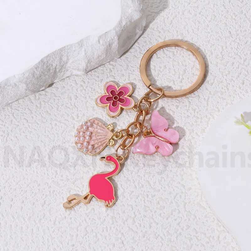 Lovely Butterfly Flowers Flamingo Keychain Pink Animals Insect Key Ring For Women Girl Gift Bag Decoration Handmade DIY JewelryL240729