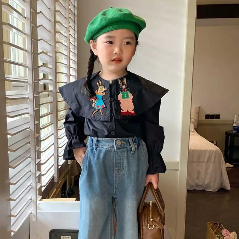 Baby Girl Blouses Spring Autumn Doll Collar Kids Tops Cartoon Embroidery Preschool Shirts Childrens Korean ClothingW240729