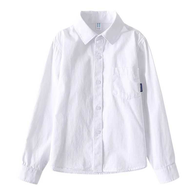 Childrens clothing girls 8 to 12 cotton long sleeved white shirt teenagers boys elementary school uniform button top 6-16 years oldW240729