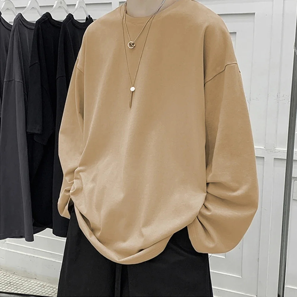 100% Cotton Oversize Mens Women T-shirt Man Long sleeves Pure Color Men t shirt T-shirts For Male Female Tops 240812