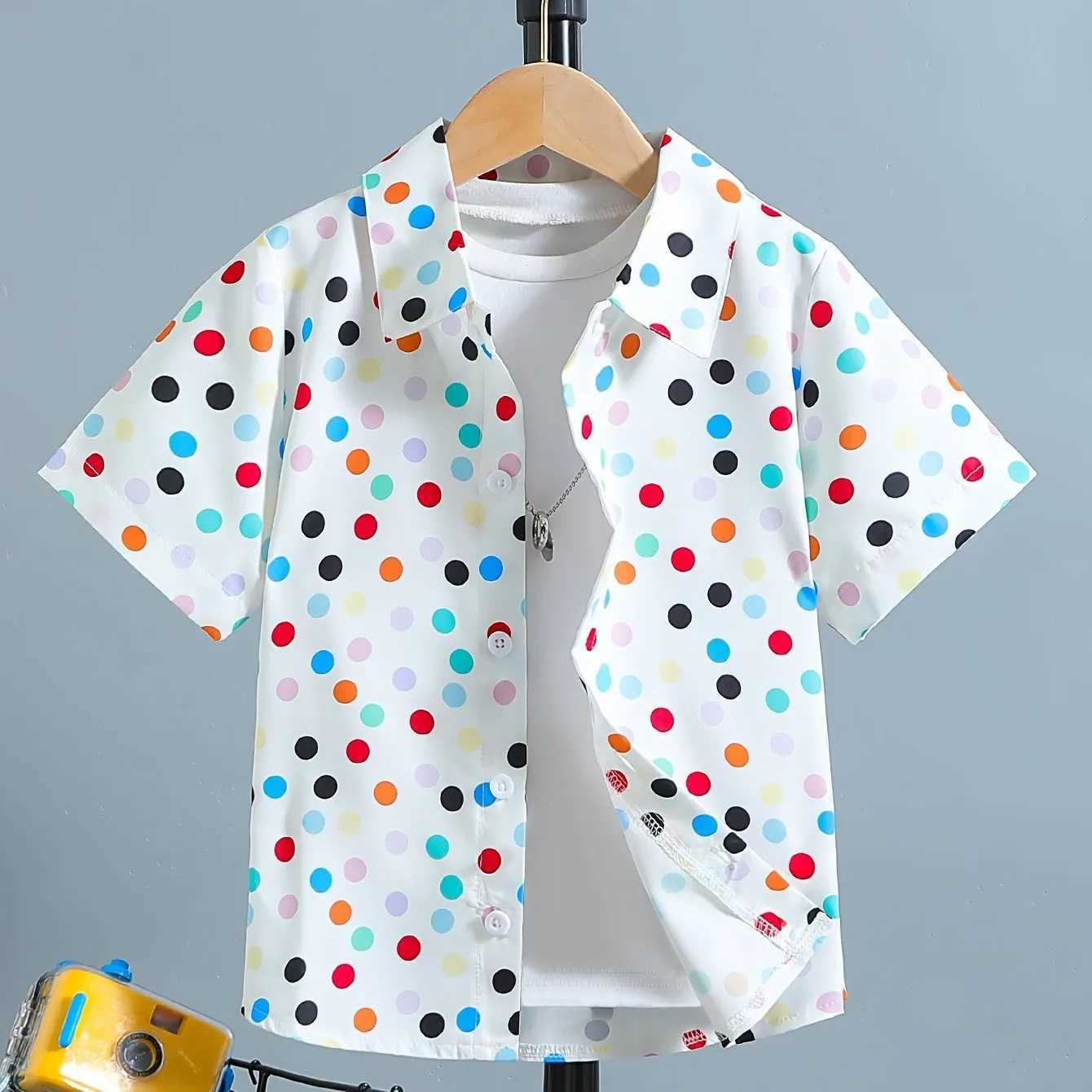 2024 casual loose fit shirt childrens short sleeved cool and comfortable summer beach suitable for boys and girls to wear childrens shirts on holidays